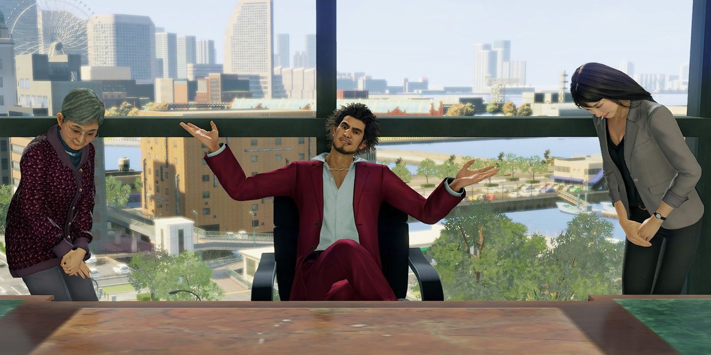 Yakuza: Like A Dragon - Ichiban Looking Like A Big Man In His Company Office