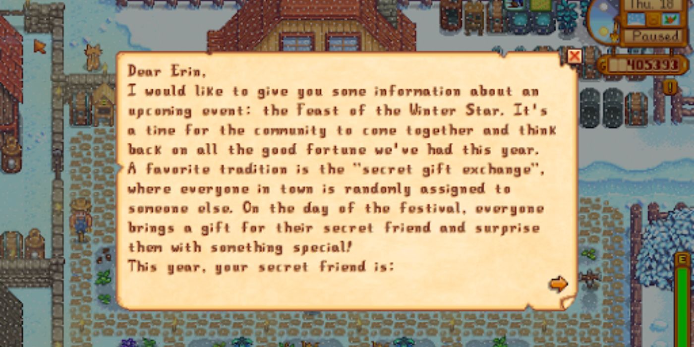 Letter in the mail telling the player their secret friend