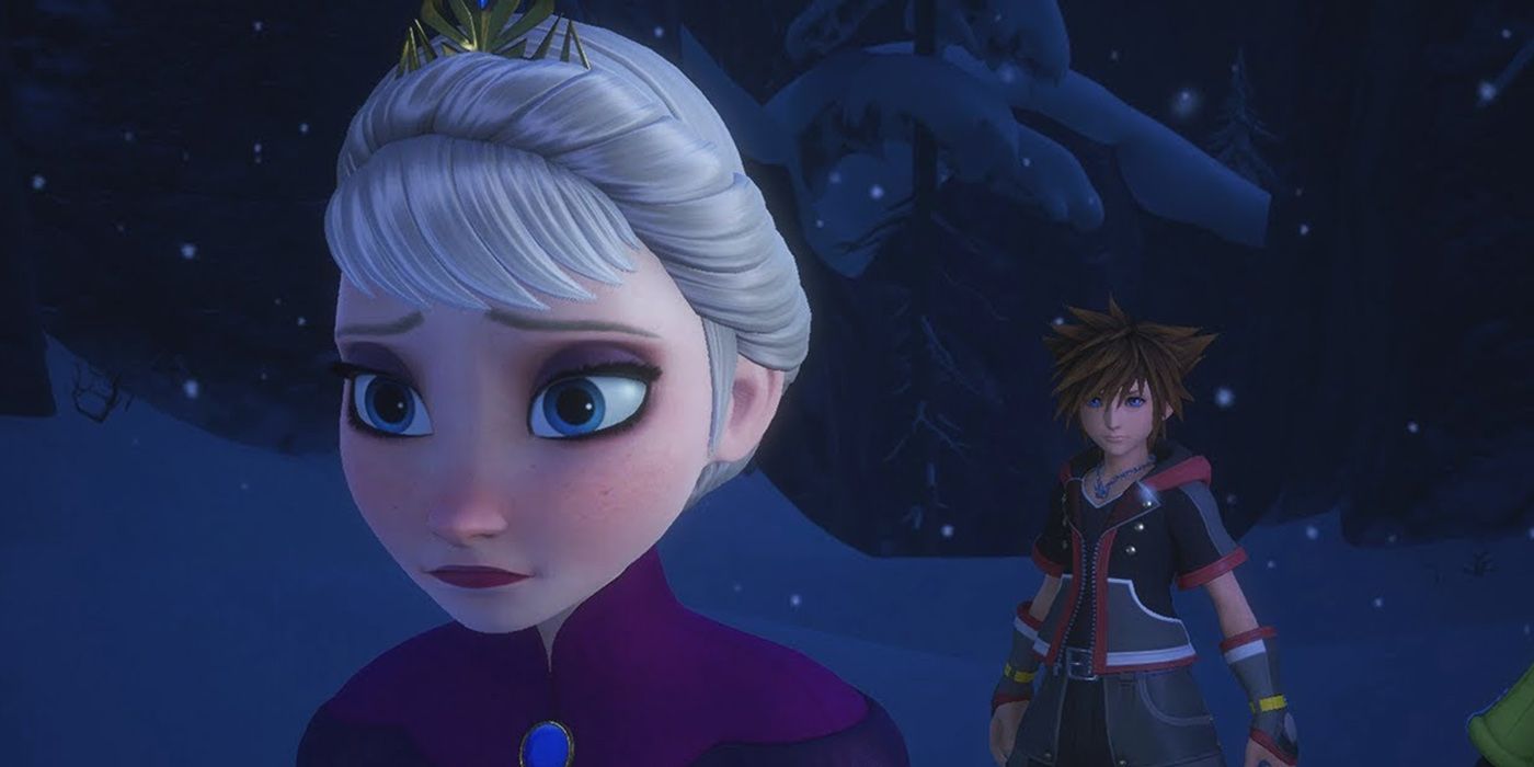 Sora Looking At Elsa While She Contemplates Frozen Plot Stuff