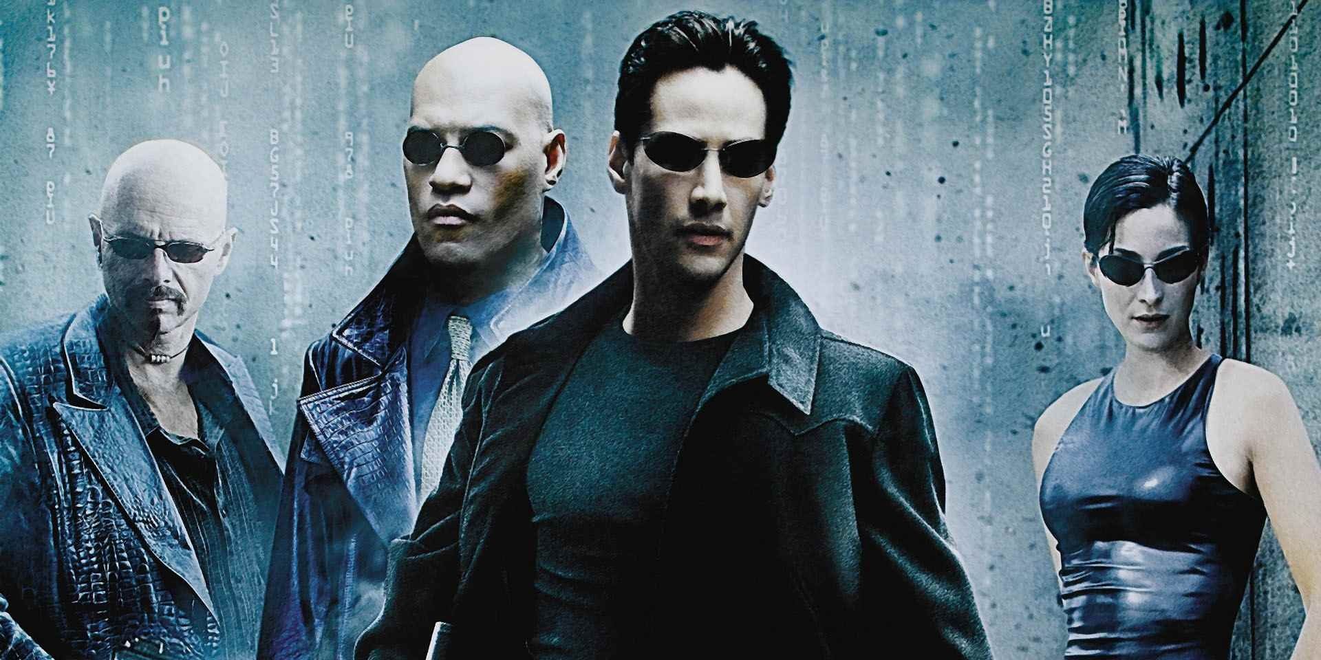 Keanu Reeves, Laurence Fishburne, and Carrie-Anne Moss on The Matrix poster