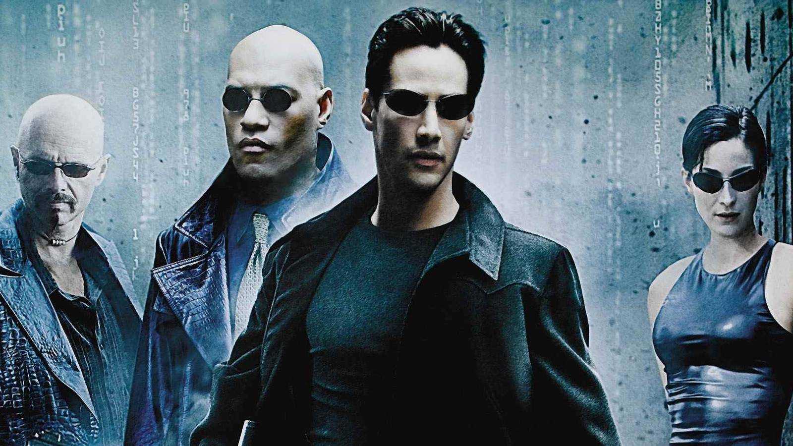 Keanu Reeves, Laurence Fishburne, and Carrie-Anne Moss on The Matrix poster