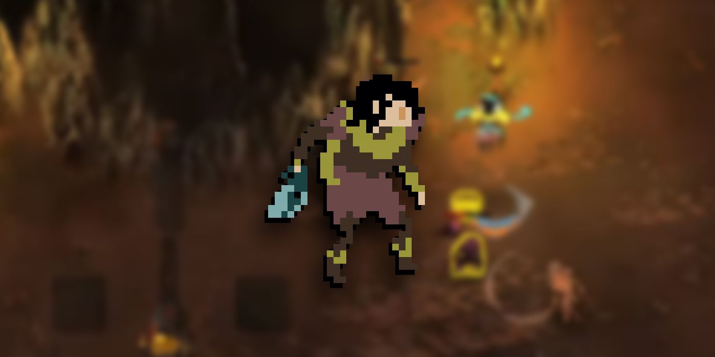 Children Of Morta: Kevin Sprite Overlaid On Image Of Kevin In Combat