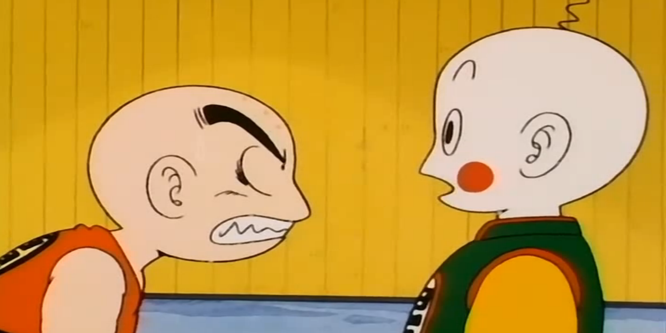 Chiaotzu makes fun of Krillin's baldness in Dragon Ball