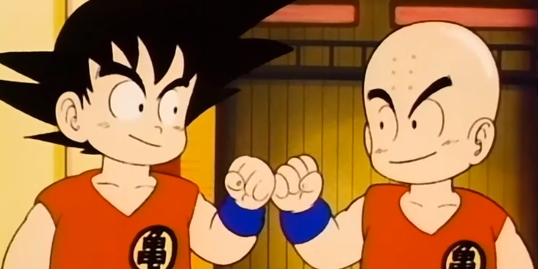 Goku and Krillin begin their match in Dragon Ball
