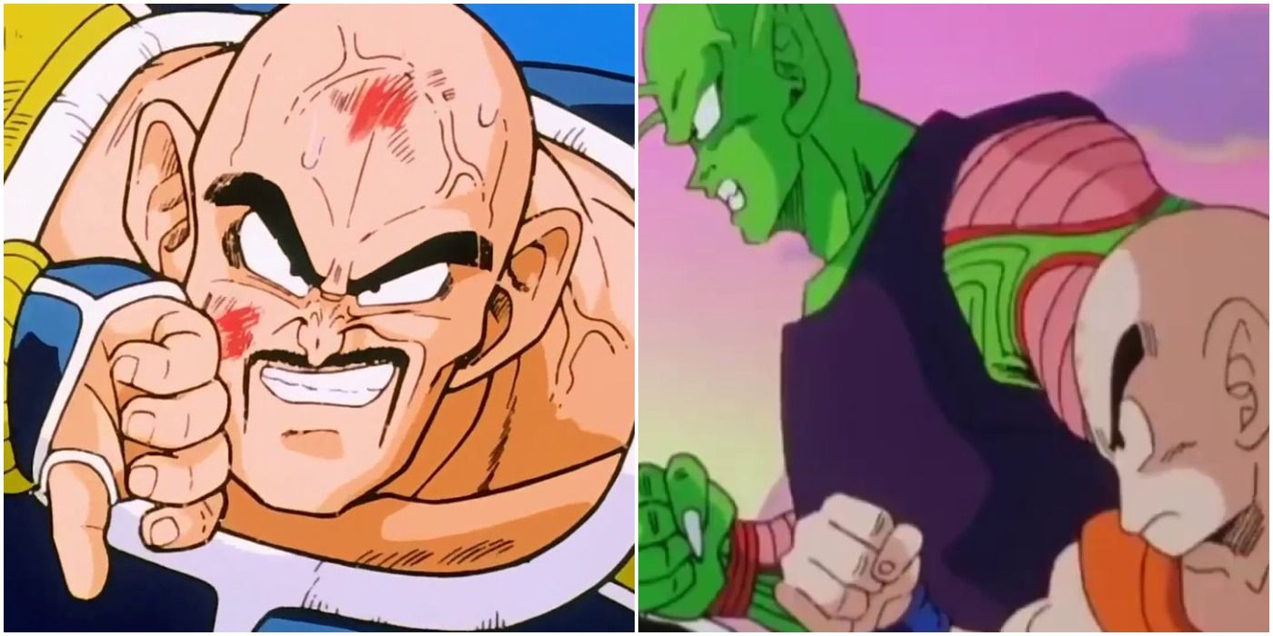 Krillin and Piccolo team up against Nappa in Dragon Ball Z