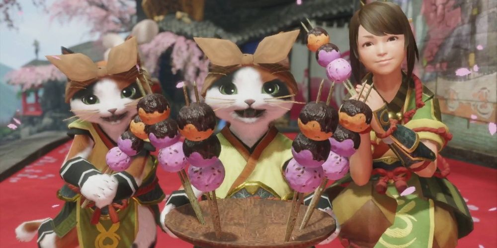 Monster Hunter Rise Yomogi and Palicos Presenting Dango