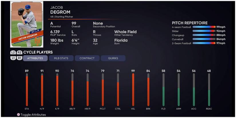 MLB The Show 21 Jacob DeGrom Attributes