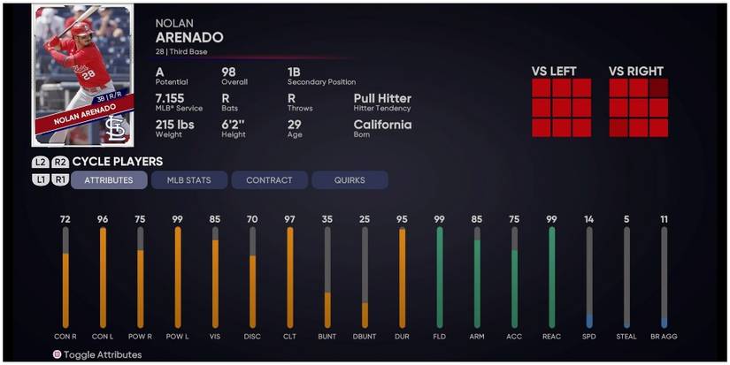MLB The Show 21 Nolan Arenado Attributes