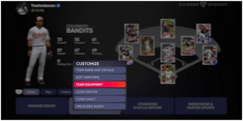 MLB The Show 21 Selecting Team Equipment In Diamond Dynasty