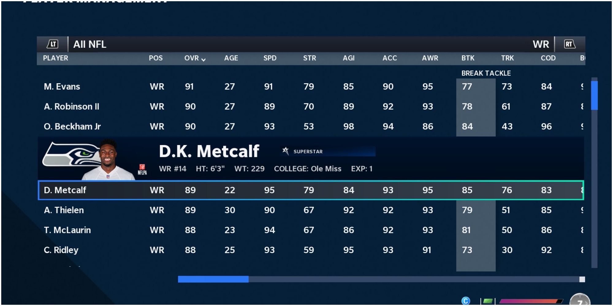 Madden NFL 21 DK Metcalf Player OVR In The Menus