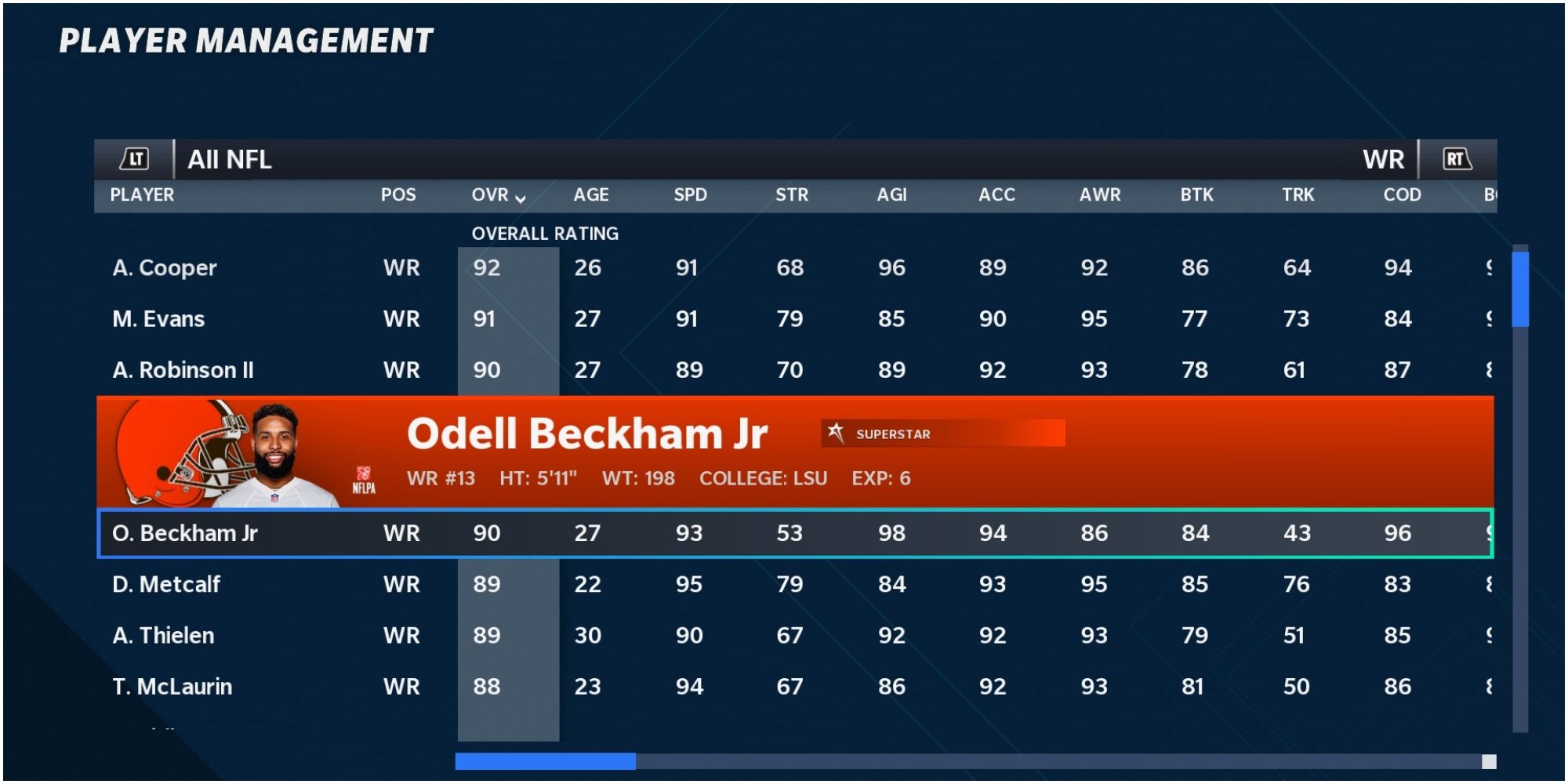 Madden NFL 21 Odell Beckham Jr Player Stats