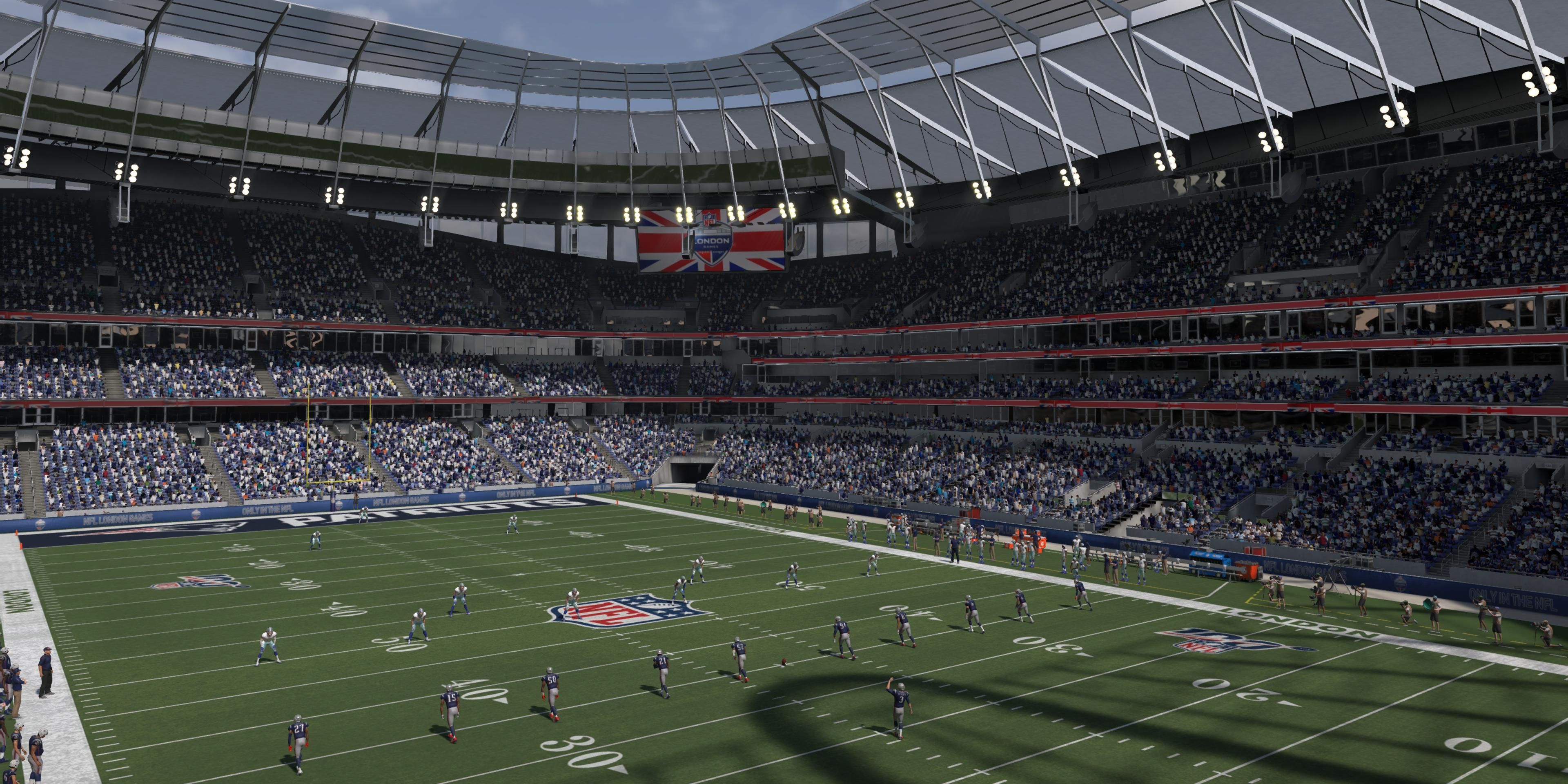 A Madden game being played in a UK stadium