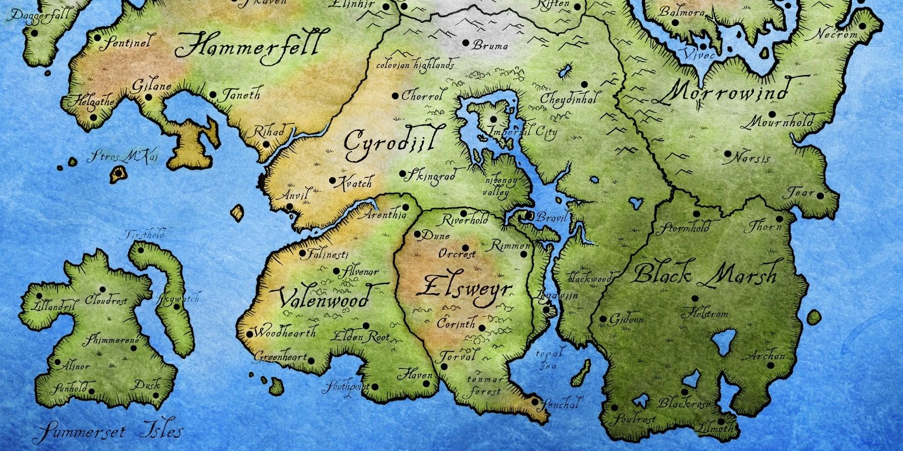 Map Of Tamriel From The Elder Scrolls