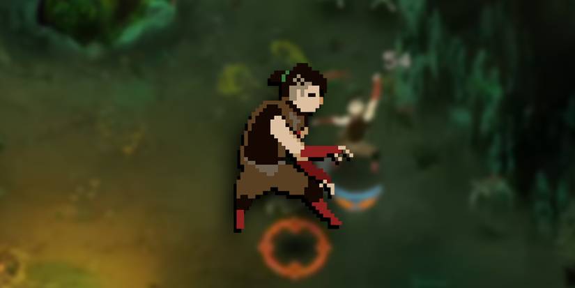Children Of Morta: Mark Sprite Overlaid On Image Of Mark In Combat