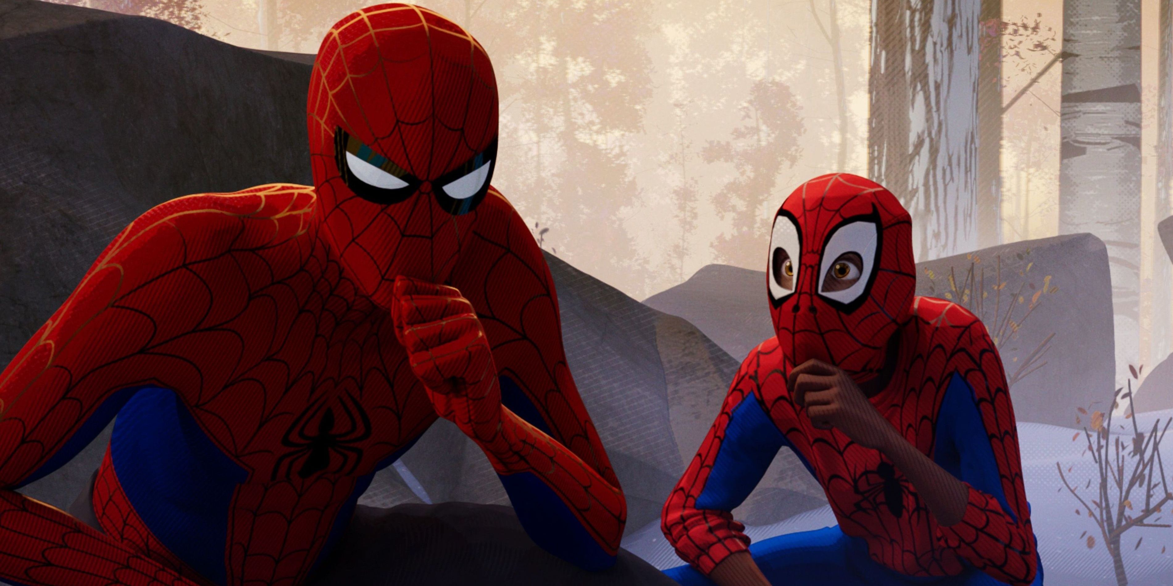 Miles Morales and Peter B Parker in Spider-Man Into the Spider-Verse
