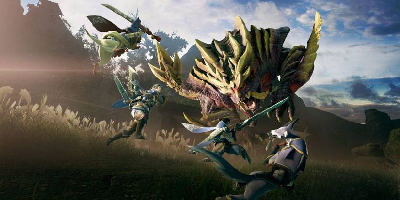 Group Of Hunters Fighting Magnamalo