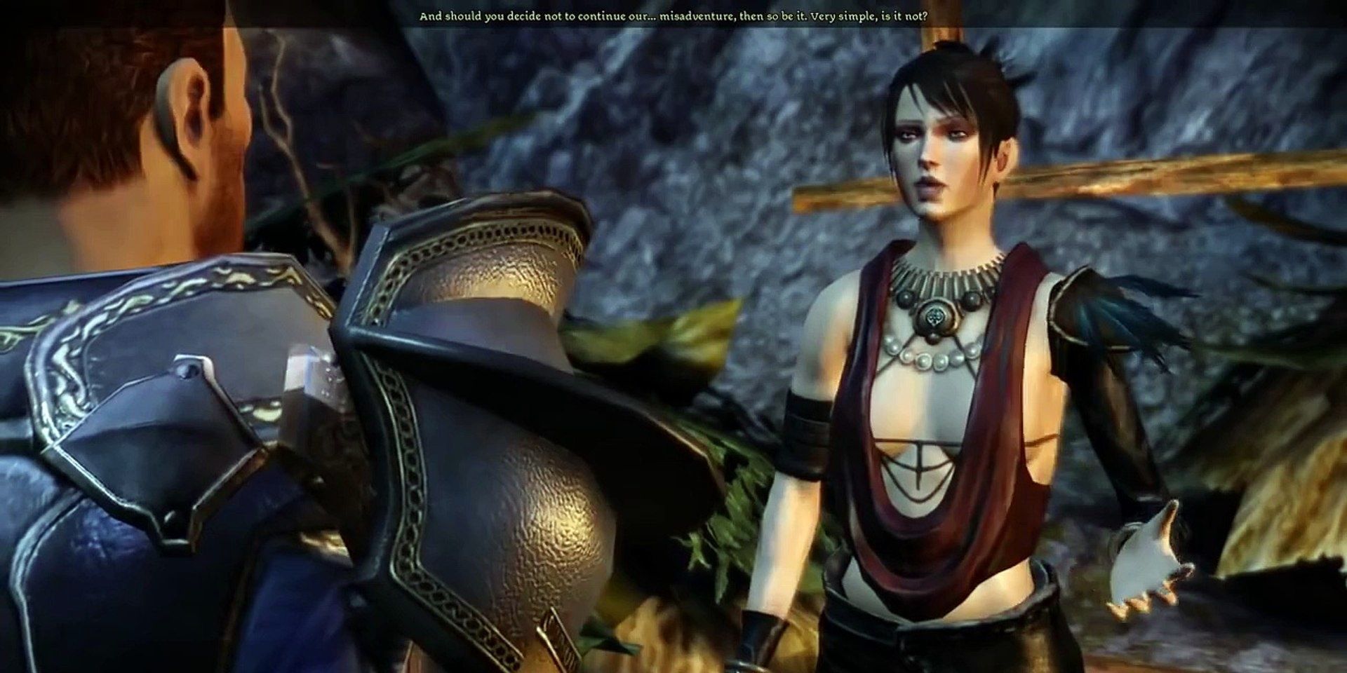 The player speaks with Morrigan in Dragon Age: Origins