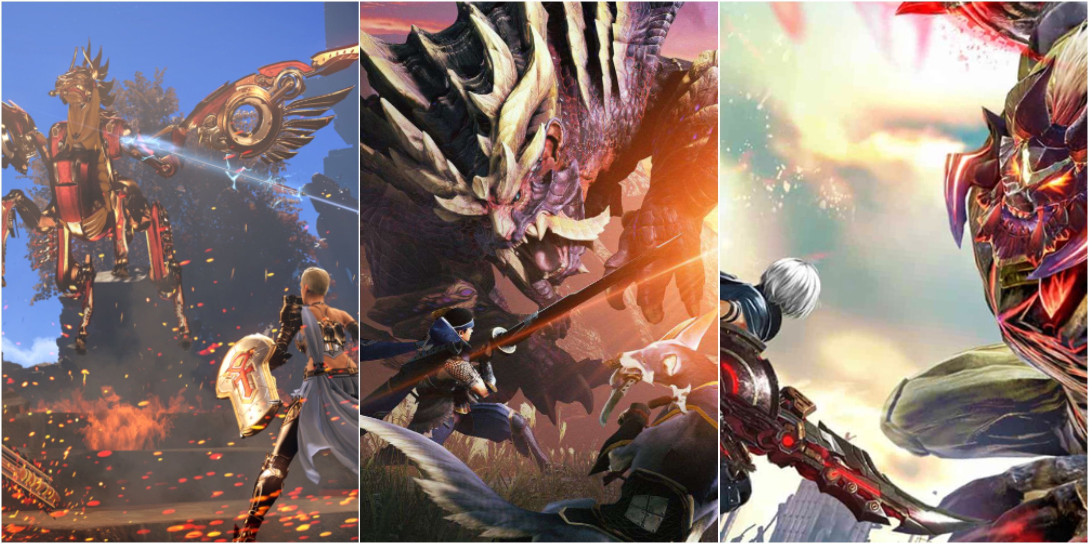 Skyforge, Monster Hunter Rise, and God Eater 3 Promo Images