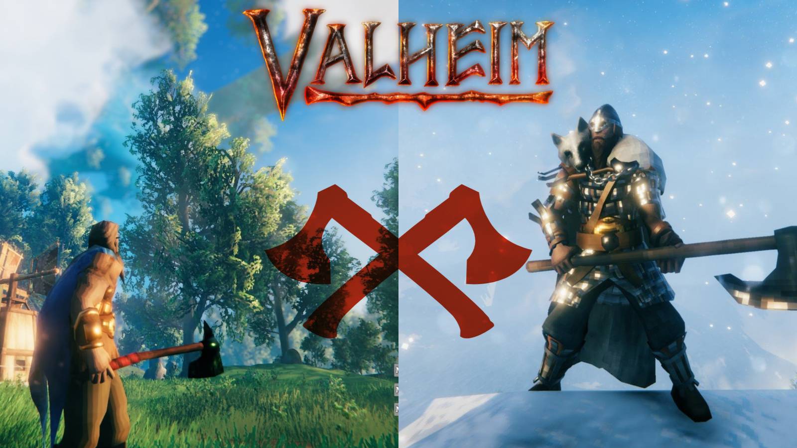 Valheim art of players using axes