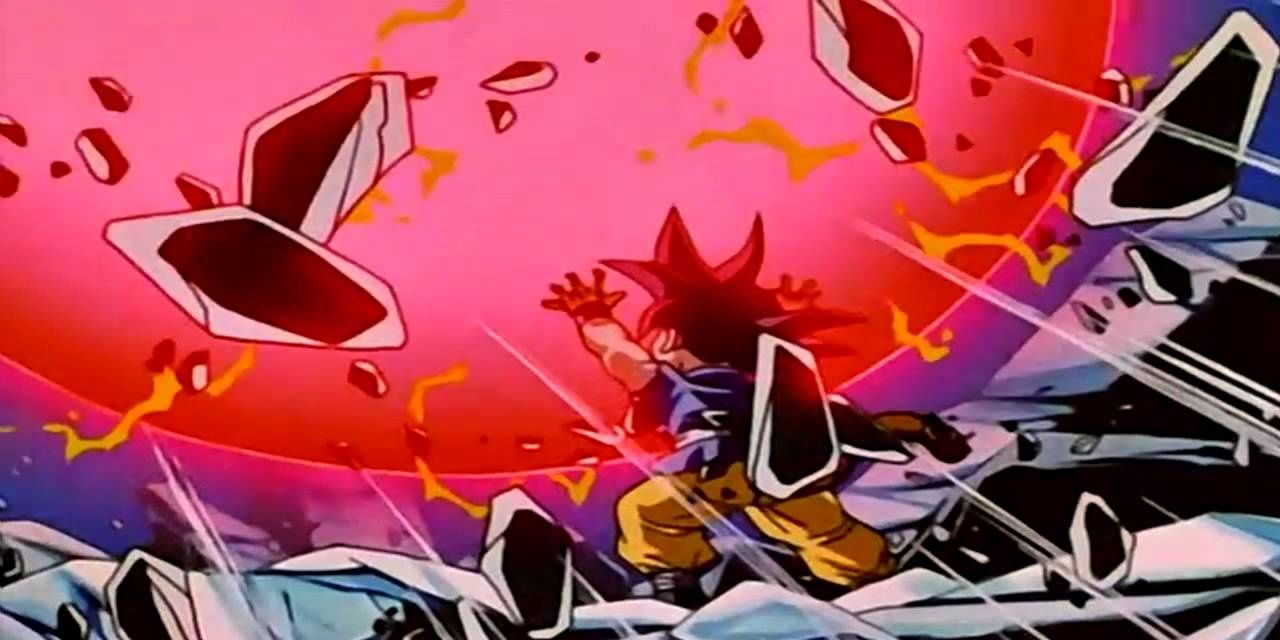 Goku struggles against the Negative Karma Ball in Dragon Ball GT