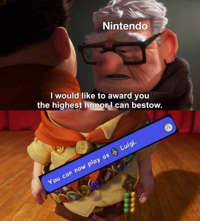 meme about luigi featuring characters from the movie up.