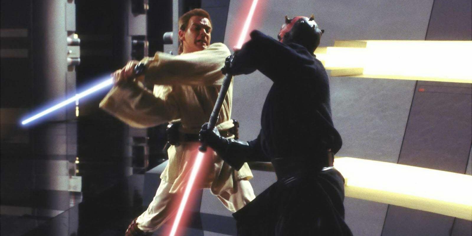Obi-Wan fighting Darth Maul in The Phantom Menace