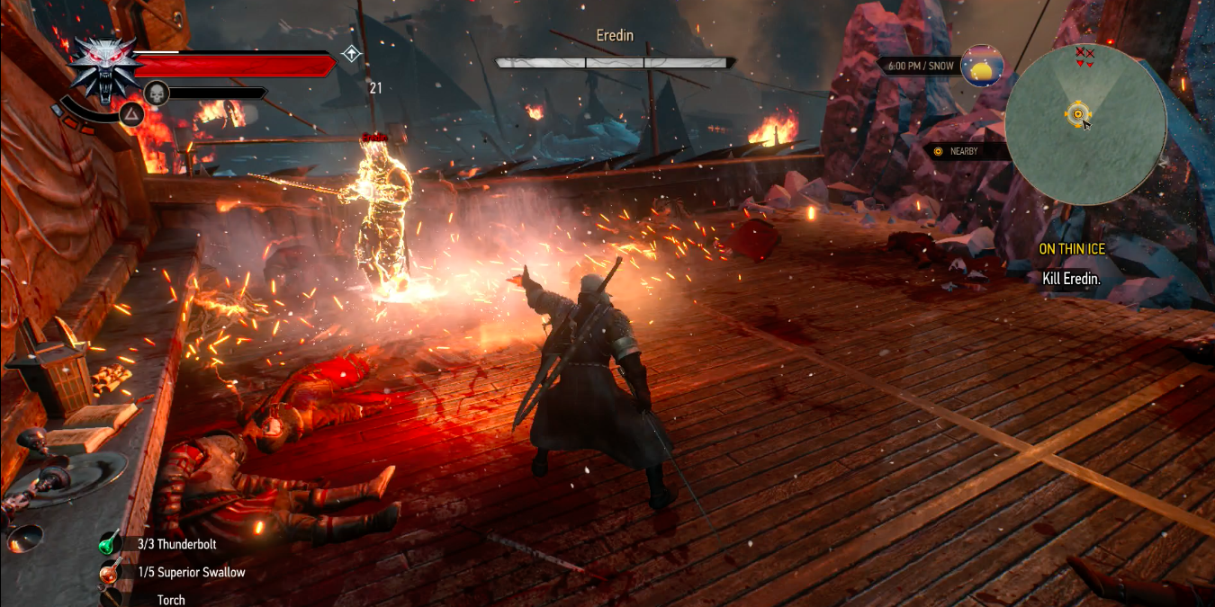 Geralt fights Eredin in The Witcher 3