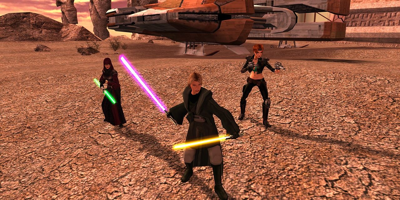 The Outcast/Exile explores with Visas and Mira in Star Wars: Knights of the Old Republic II
