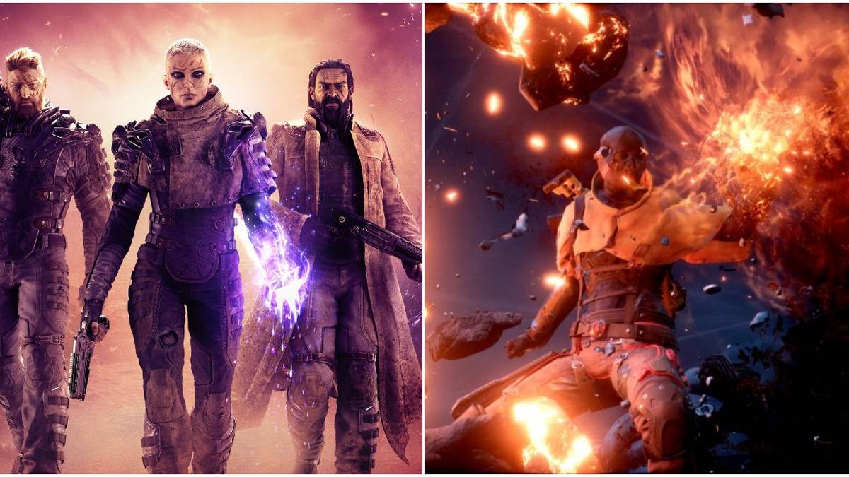 Outriders Revolvers Collage Game Art And Fiery Shot