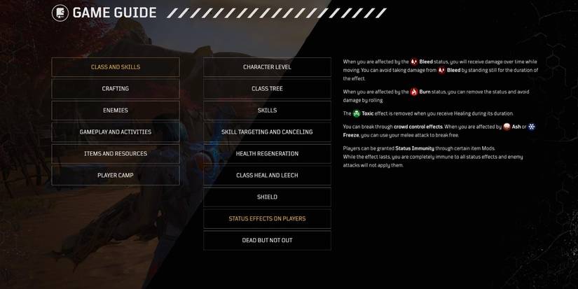 Outriders Status effects to player