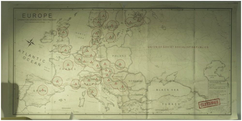 A map showing the nukes through European cities