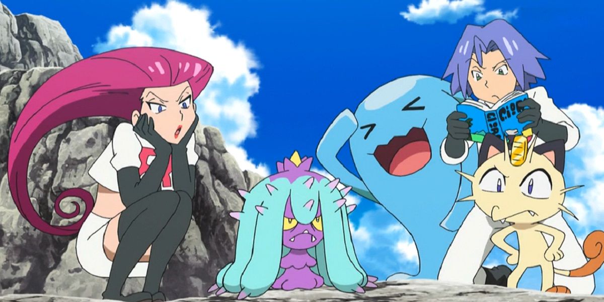Team Rocket Standing on Rock with Pokémon anime