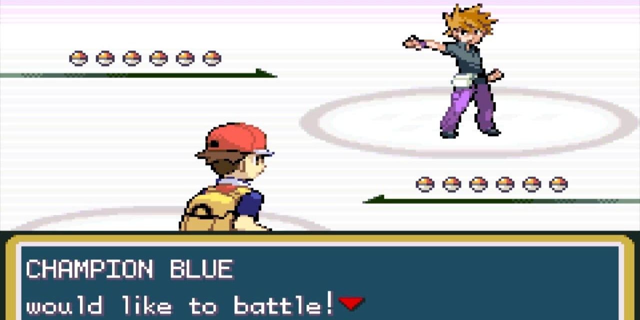 The player battles his rival in Pokemon FireRed