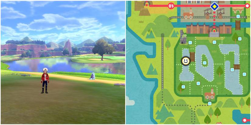 Pokemon Trainer at West Lake Axewell, map to the right
