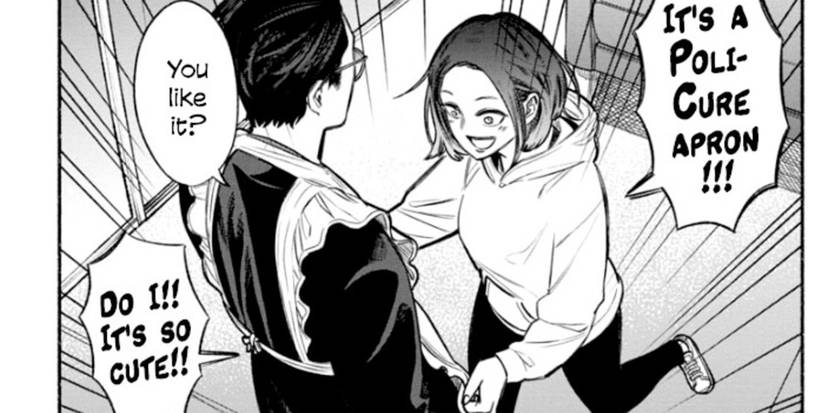 The Way Of The Househusband: Miku Freaking Out At Tatsu's PoliCure Apron