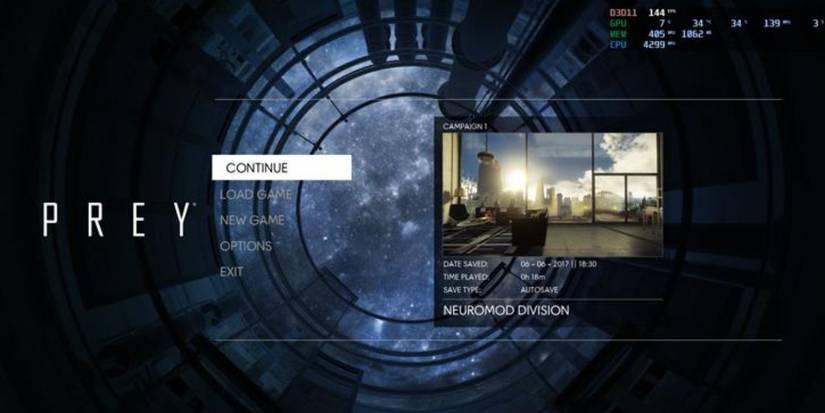 Prey Save Game Menu