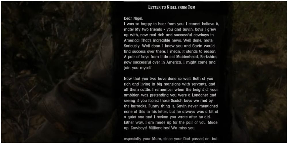 Red Dead Redemption 2 Letter To Nigel From Tom
