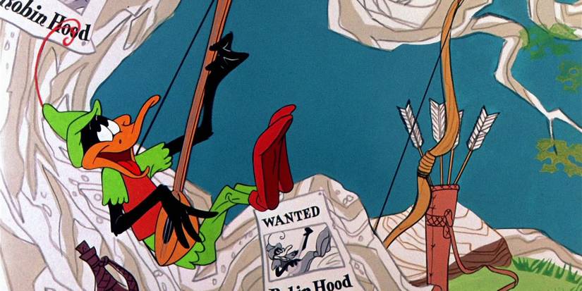 Robin Hood Daffy (1958)m Daffy strumming a lute on a tree with wanted posters
