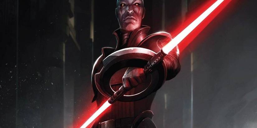 Grand Inquisitor holding his double-bladed spinsaber star wars