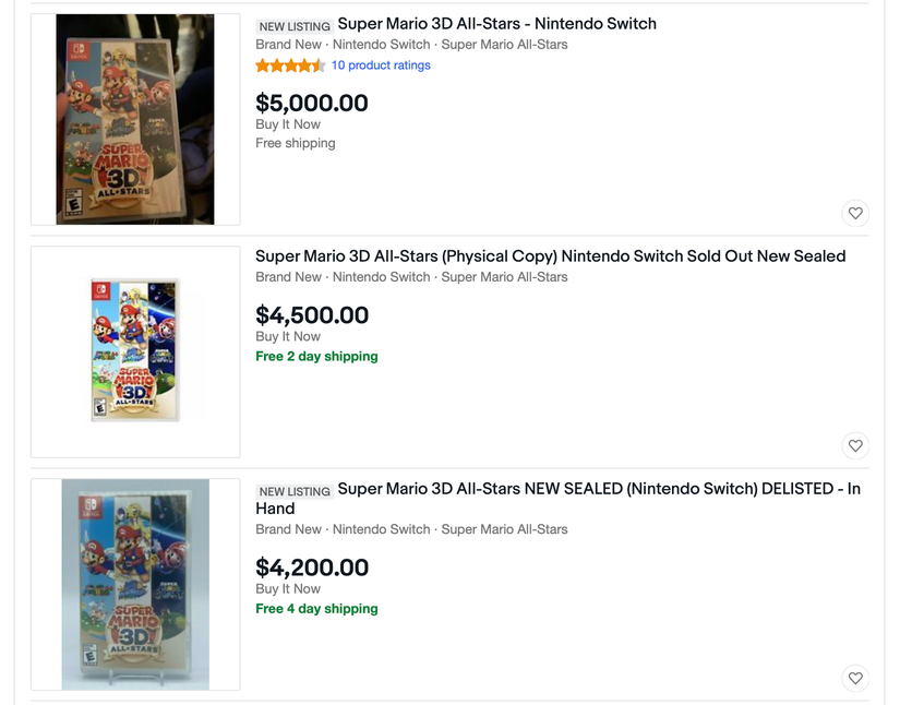mario 3d all-stars eBay listing