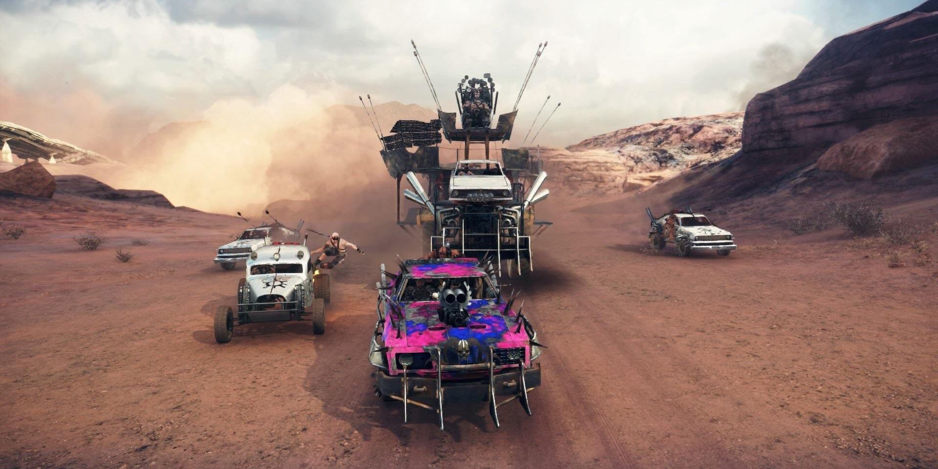 Max and his Magnum Opus battle Scrotus and his convoy in Mad Max