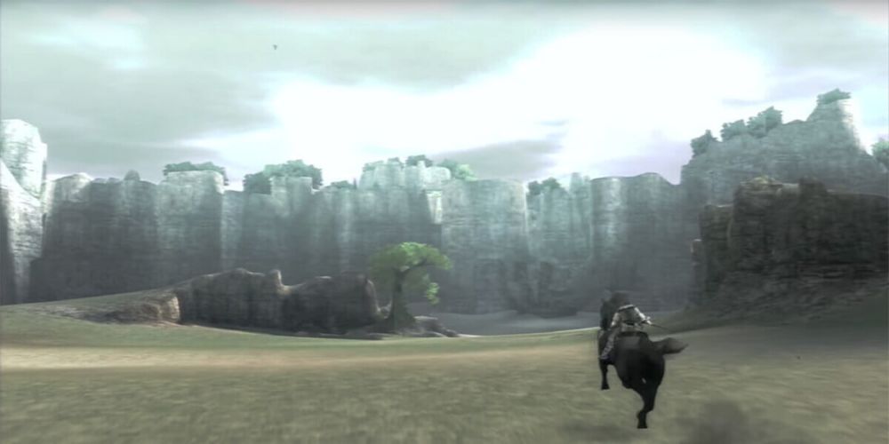 shadow of the colossus - riding agro across the landscape
