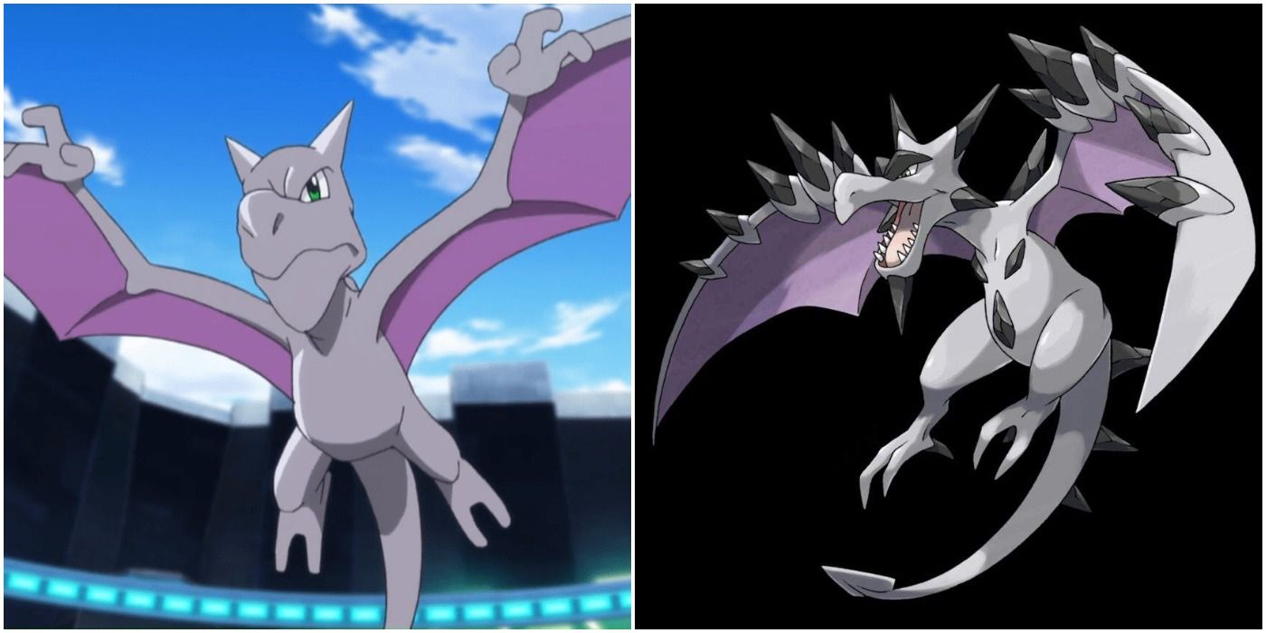 A Split Image Of Aerodactyl & Mega Aerodactyl