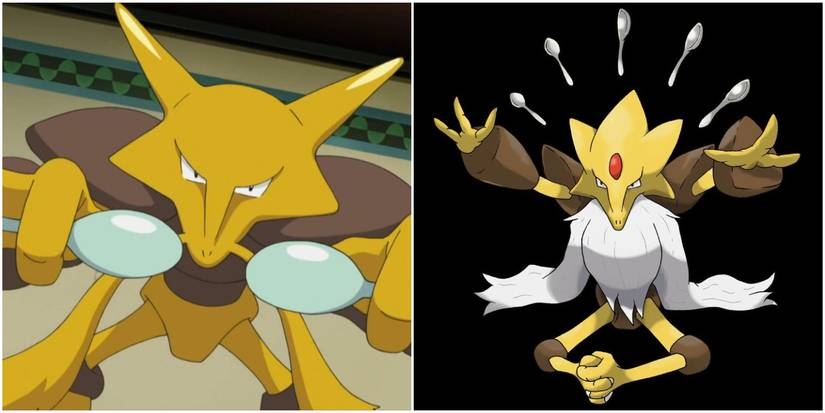 A Split Image Of Alakazam & Mega Alakazam