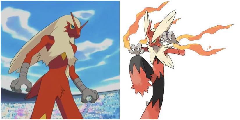 A Split Image Of Blaziken & Mega Blaziken