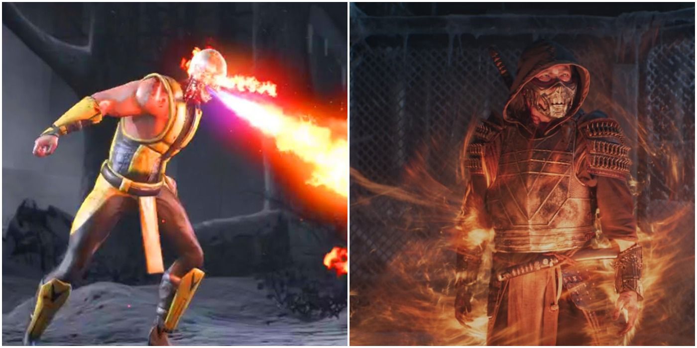 A Split Image Of Scorpion From The Movie & Game