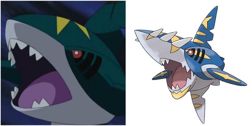 A Split Image Of Sharpedo & Mega Sharpedo