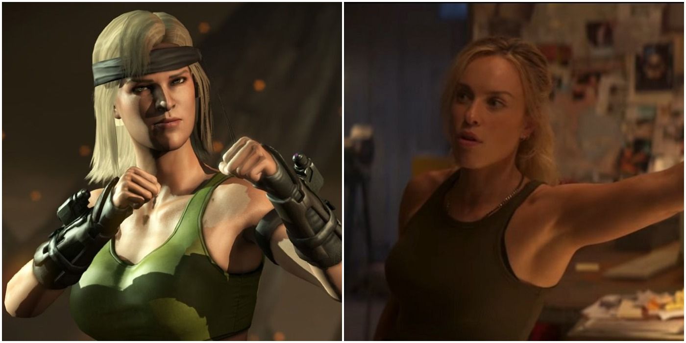 A Split Image Of Sonya Blade From The Video Games & Movie