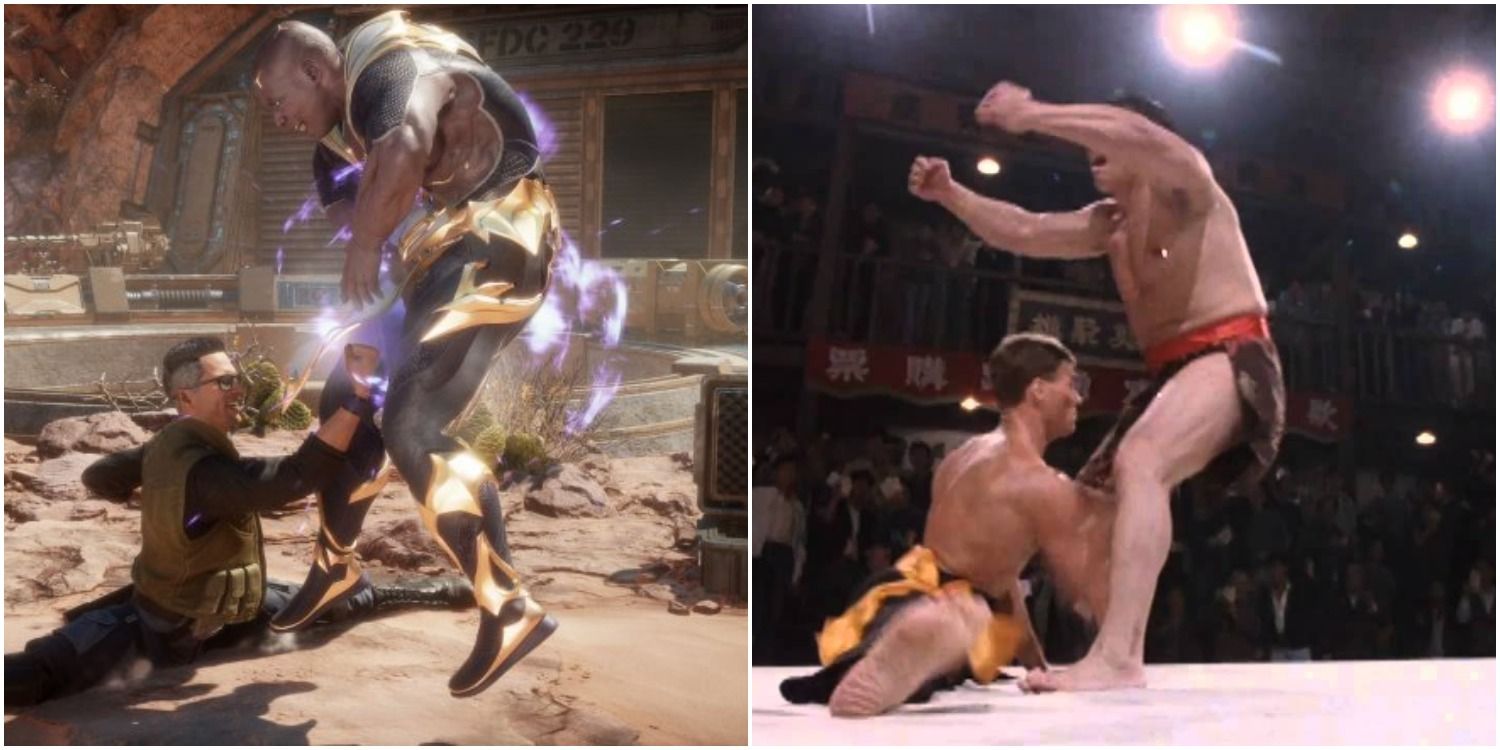 Johnny Cage's split punch (left) and its real-world inspiration (right)