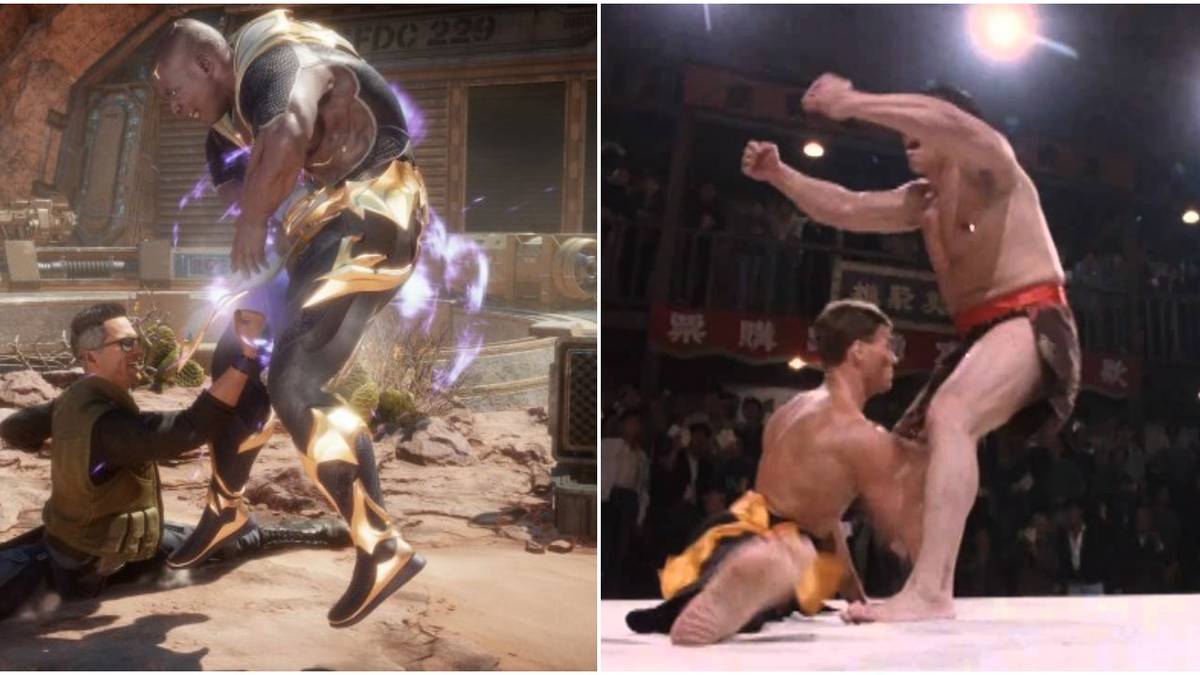 Johnny Cage's split punch (left) and its real-world inspiration (right)